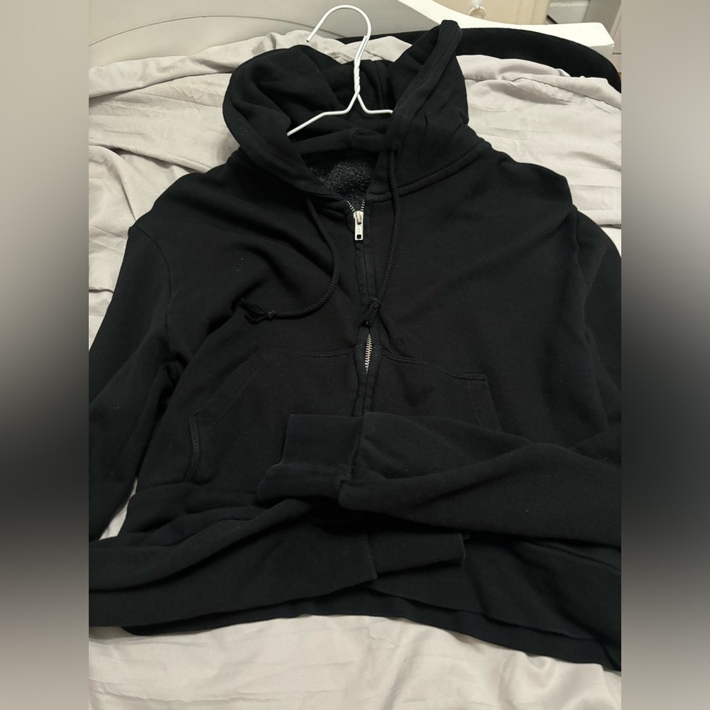 John Galt Black Zip Up Cropped Hoodie
